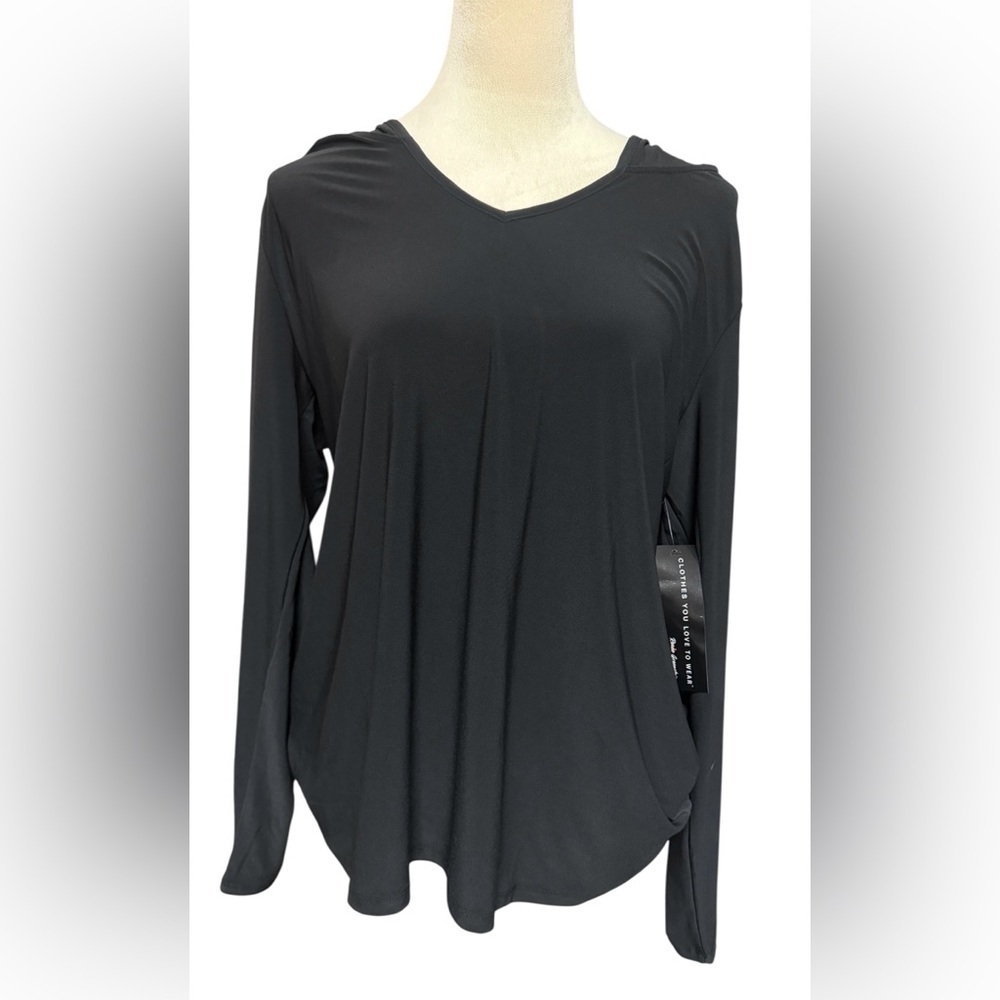 Attitudes by Renee Women's Black V-Neck Jersey Top - Picture 2 of 7